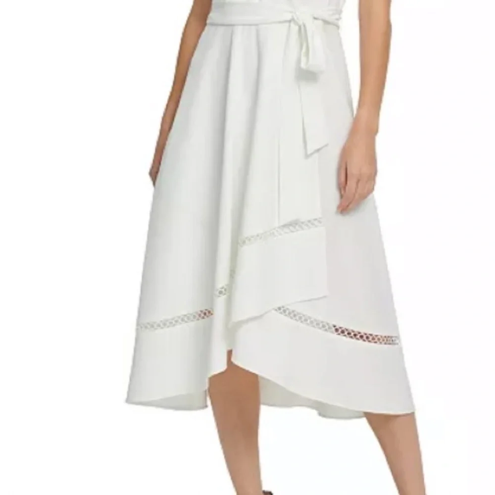 DKNY Illusion-Inset Midi White Dress 16 - Picture 2 of 16